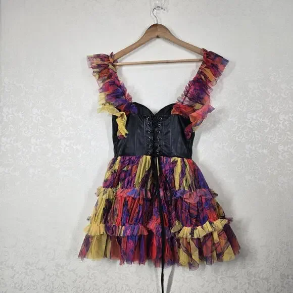 Akira Avril Tulle Corset Mini Dress sz S Multicolor Rainbow Punk Princess NEW - Picture 7 of 16